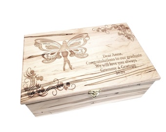 Custom Personalized Butterfly Fairy Keepsake Box,12x8x4, Engraved Fairy Memory Wood Box, Unique Gift for Granddaughter,Daughter 1st birthday