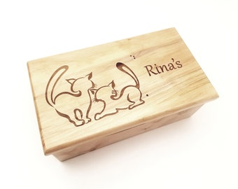 Personalized Cat Music Box Choose Your Song, Custom Wood Music Jewelry Box,Laser Engraved Cat Music Box, Cat lover gift