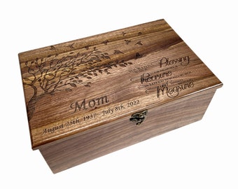 Custom Personalized Tree with Birds Memory Box, Keepsake Box wood, Blessings Treasure Measure, Coronavirus, Custom Memorial Box, Funeral Box