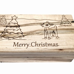 Music Box Choose Your Song Add Text, Custom Personalized Laser Engraved Ruloph the Red Nose Reindeer Wood Music Box, Christmas Decor Gift