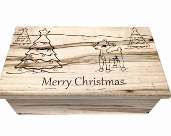 Music Box Choose Your Song Add Text, Custom Personalized Laser Engraved Ruloph the Red Nose Reindeer Wood Music Box, Christmas Decor Gift