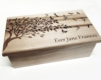 Music Box Choose Your Song Add Text, Personalized Custom Tree with Fairies Wood Music Box, Laser Engraved Music Box, Whimsical Music Box