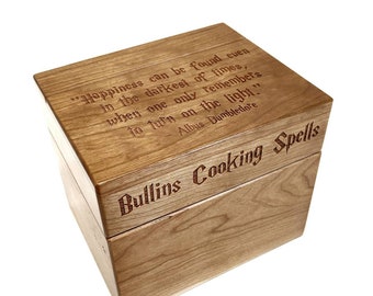 Boîte de cartes de recettes personnalisées de potions de Wizrards, boîte de recettes en bois gravé au laser avec porte-cartes, boîte de recettes pour cartes 6 x 4