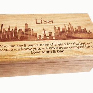 Personalized NYC Skyline Electronic Music Box ANY Song, Custom Song MP3 Laser Engraved Digital Music Box, New York City Skyline Music Box