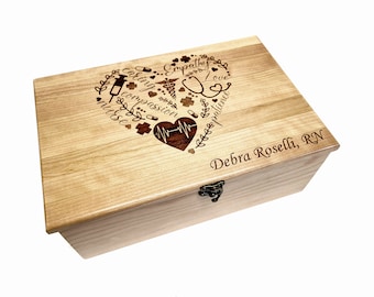 Custom Personalized Nursing Memory Box, Engraved Nurse Memory Wood Box, Gift for Nurse, Doctor Gift, Thank you nurse gift, nurse retirement