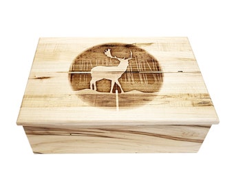 Custom Personalized Deer in Scope Memory Box, Engraved Memory Wood Box, Deer Decor, Hunting Decor, Deer in the Scope Gift, Hunters Gift