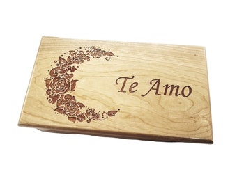 Personalized Electronic Floral Moon Music Box ANY SONG, Custom Jewelry Box, Hand Made Wood Music Box, 5 year anniversary, Mother's Day Gift