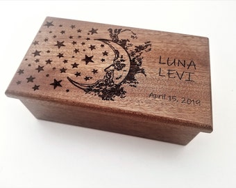 Personalized Moon and Stars Music Box Choose Your Song,Laser Engraved Music Box, Love you to the moon, moon jewelry box