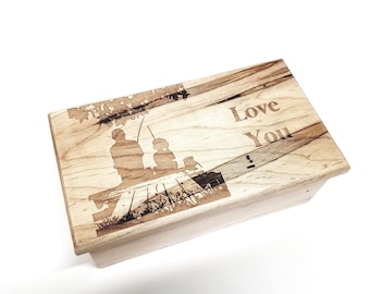 Personalized Father Daughter Fishing Electronic Music Box ANY SONG, Custom Song Hand Made Wood Music Box, Father of the Bride Gift