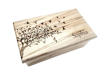 Tree with Birds Flying Music Box Choose Your Song, Personalized Custom Wood Music Jewelry Box, Laser Engraved Music Box, Wonderful World