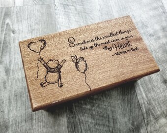 Personalized Pooh Music Box Choose Your Song, Winnie the Pooh Music Box, Custom Wood Music Jewelry Box,Laser Engraved Friend Music Box