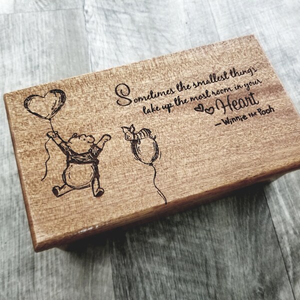 Personalized Pooh Music Box Choose Your Song, Winnie the Pooh Music Box, Custom Wood Music Jewelry Box,Laser Engraved Friend Music Box