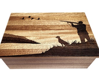 Custom Personalized Geese Hunting Memory Box, Engraved Memory Wood Box, Custom Personalized Man and Dog Hunting Memory Box, Man and Dog Gift