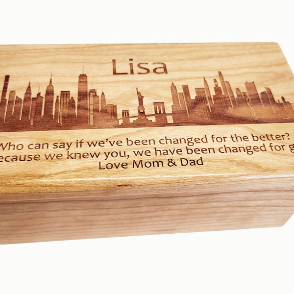 Personalized New York City Skyline Music Box Choose Your Song, Custom Music Jewelry Box, Laser Engraved New York City Skyline Music Box,