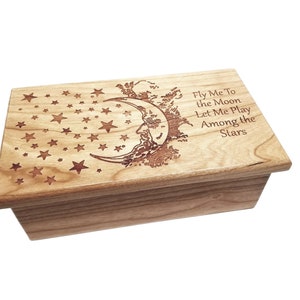 Moon & Stars Music Box Choose Your Song Add Text , Personalized Laser Engraved Music Box, Love you to the moon,Father Daughter Gift,Kid Gift