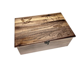 Custom Personalized Keep Sake Box Beach Scene, 12x8x4  Engraved Memory Wood Box, Pelican and Beach Memory Box, Nautical Decor, Beach House