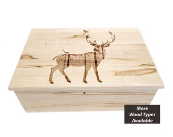 Custom Personalized Camouflaged Deer Memory Box, Engraved Memory Wood Box, Camouflaged Deer Decor, Deer Hunting Decor, Deer Hunting Gift