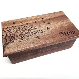 Music Box Choose Your Song Add Text, Tree with Birds Personalized Custom Laser Engraved Wood Music Jewelry Box, Mother of the Bride Gift