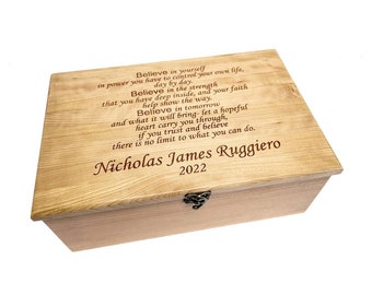 Custom Personalized Beleive Poem Graduation Memory Box, Keepsake Box wood, Inspirational Memory Box Graduation Gift