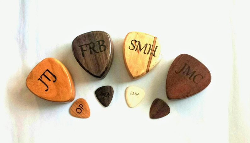 Personalized Wood Guitar Pick Box and Pick, Laser Engraved Custom Guitar Plectrum Case, stocking stuffer, 5 Year Anniversary,Musicians Gift 