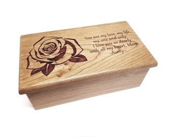 Personalized Rose Music Box Choose Your Song, i carry your heart with me, Custom Wood Music Jewelry Box,Laser Engraved Valentines Music Box