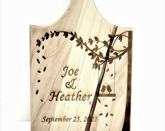 Personalized Custom Cute Bird Couple Cheese Board, Wood Laser Burned Small Cutting Board, Custom Anniversary Cutting Board, Wedding Gift