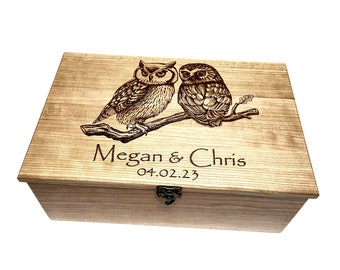 Owl Couple Memory Box Custom Engraved, 5 year anniversary gift, Rustic Wedding Gift,Country Wedding Gift,Rustic Anniversary, wood gift him