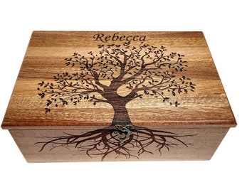 Premium Wood Custom Personalized Tree of Life Memory Box, Keepsake Box Hand Burned wood memory box, wedding card box, family tree box