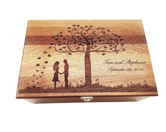 Custom Personalized Couple Under Tree Memory Box, Valentines Engraved Memory Wood Box, 5yr Anniversary Gift, Wife Gift, Made in USA