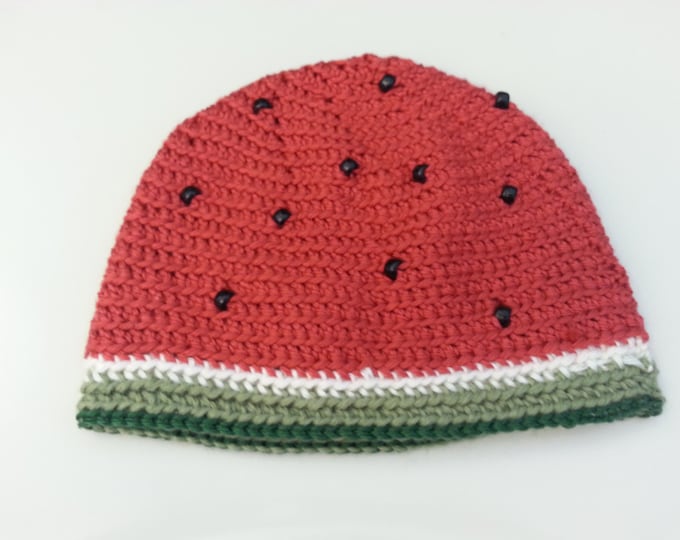 Watermelon Crocheted Hat with Beaded Seeds
