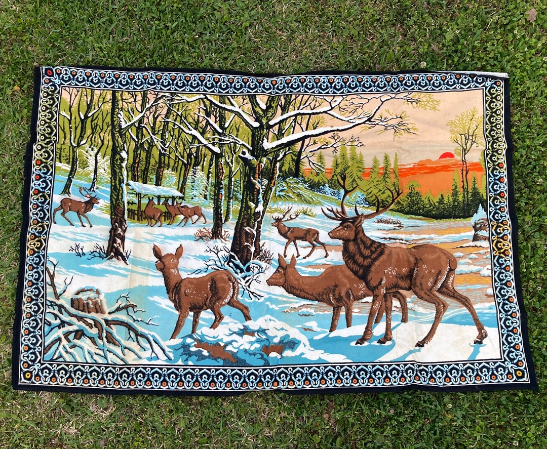 Vintage Deer Tapestry Wall Hanging Etsy