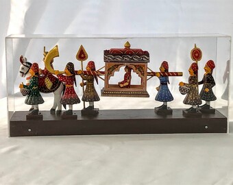 Vintage Middle Eastern Medieval Pottery/Wood DIORAMA - Sedan Chair Procession