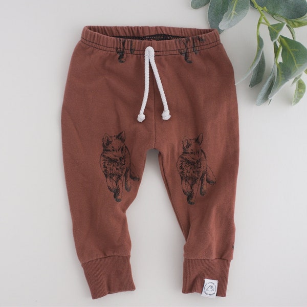 SLIGHTLY IMPERFECT Brown Fox Print Baby and Toddler Joggers