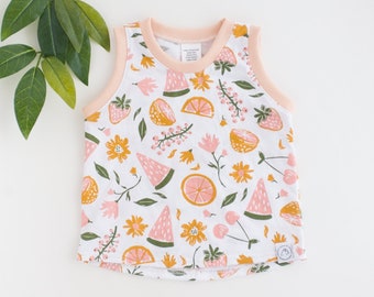 Pink and Mustard Fruit and Floral Baby and Toddler Tank