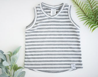 Gray and White Striped Baby and Toddler Tank