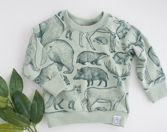 Seafoam Green Animal Print Baby and Toddler Crew Neck Sweatshirt