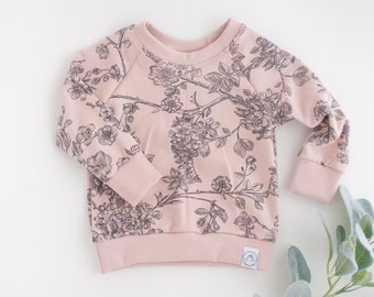 SALE! Soft Pink Cherry Blossom Print Baby and Toddler Crew Neck Sweatshirt