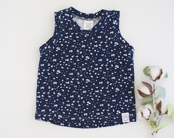 Navy Floral Print Baby and Toddler Tank