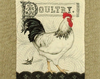 Primative Country Wall Art, Wall Quilt, Wall Hanging, Table Cover, Placemat, Chickens - Circle Edging