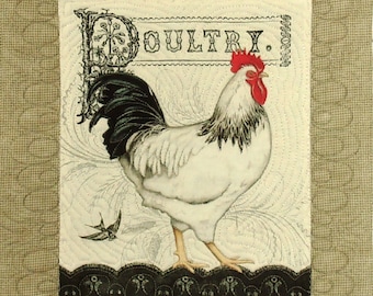 Primative Country Wall Art, Wall Quilt, Wall Hanging, Table Cover, Placemat, Chickens - Oval Edging