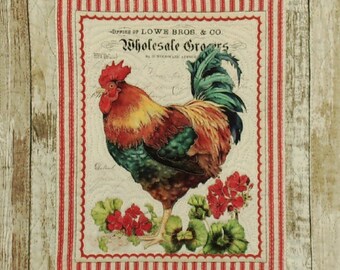 Primative Country Wall Art, Wall Quilt, Wall Hanging, Table Cover, Placemat, Chickens - Barnwood Edging