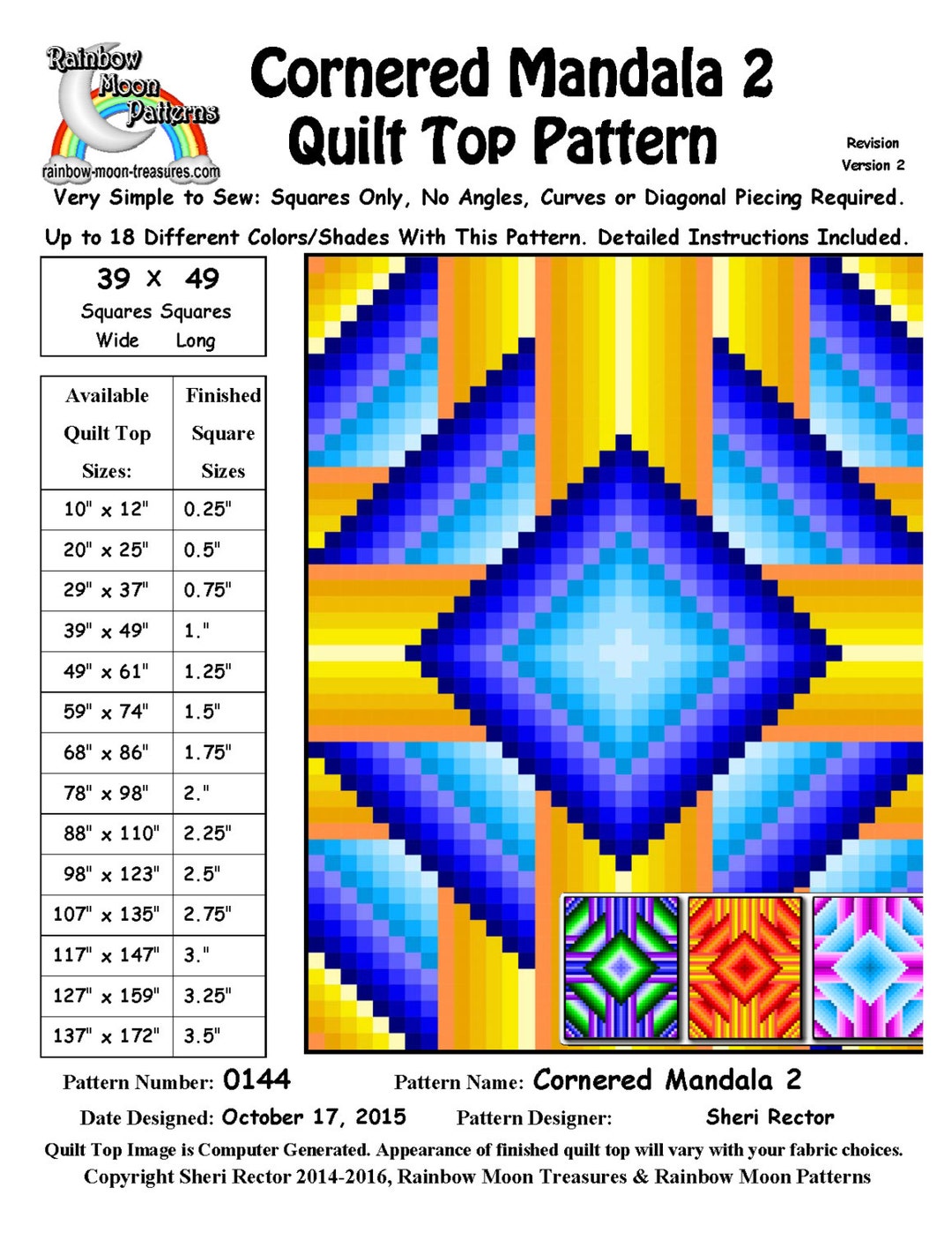 0144 Cornered Mandala 2 Quilt Pattern - Etsy