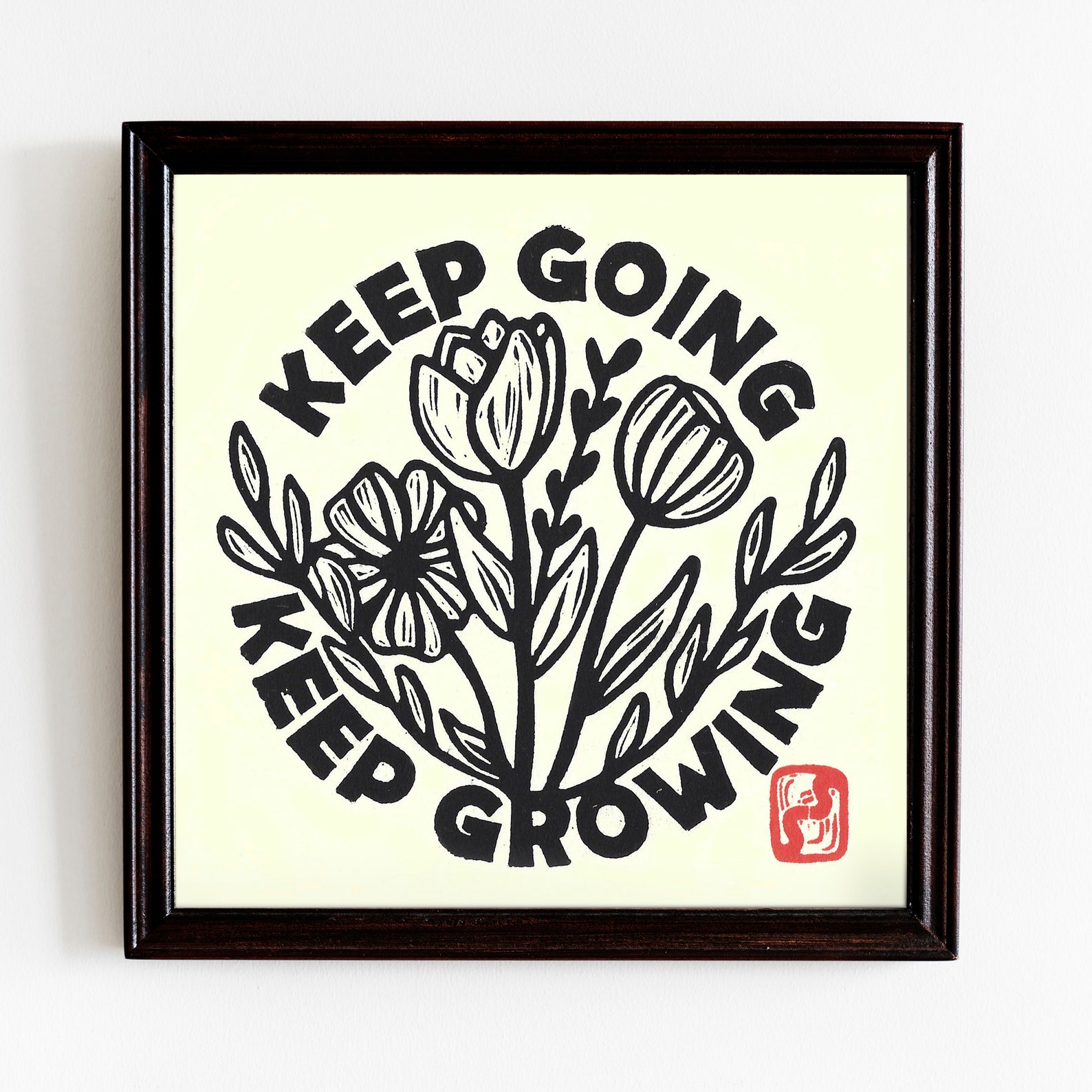5 Keep Going Keep Growing Block Print Linoleum Print Etsy