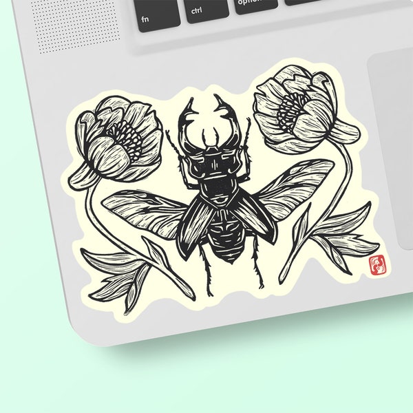 3.5" Stag Beetle | Floral sticker | blockprint | Vinyl Sticker