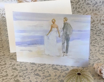 5 x 7 Beach Bride and Groom Wedding Card printed on smooth silk coated cardstock