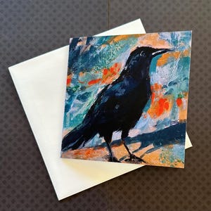 Rabe auf Achtung-Karte 12cmx12cm