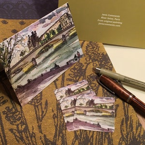 Tarjetas con notas del río Sena, París (juego de 3) + etiquetas de sellado cuadradas a juego (2" x 2")