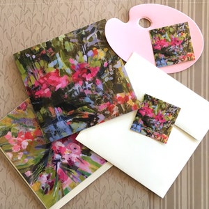 Card 5"x5" Monet's Garden and matching sealing label