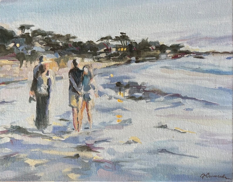 Painting Carmel Beach Camaraderie 11 x 14 unframed image 1