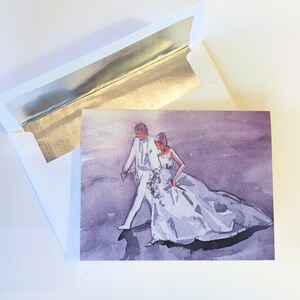 Karte Hochzeitskarte 13x16,5 von original Aquarell einer Braut & Bräutigam am Strand
